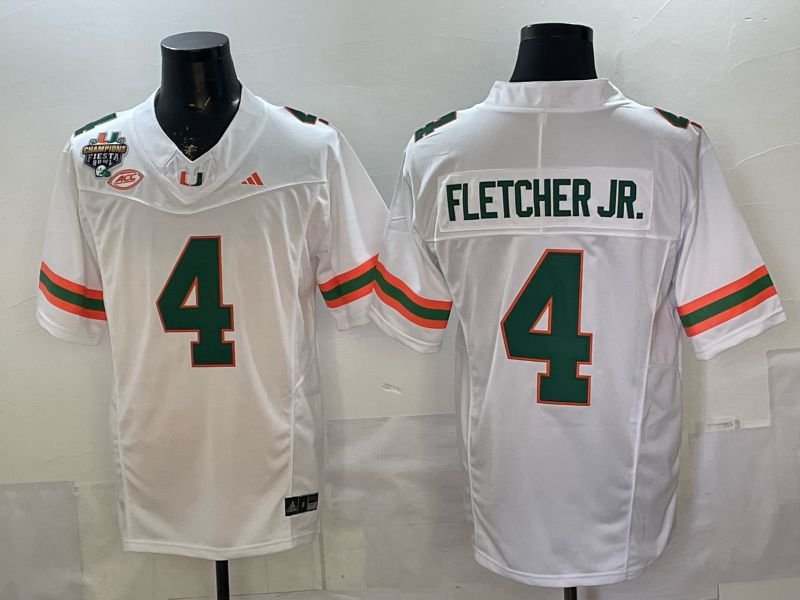 Men 2026 Miami Hurricanes #4 Fletcher jr White 3th generations Limited NCAA Jersey 0025->ncaa teams->NCAA Jersey